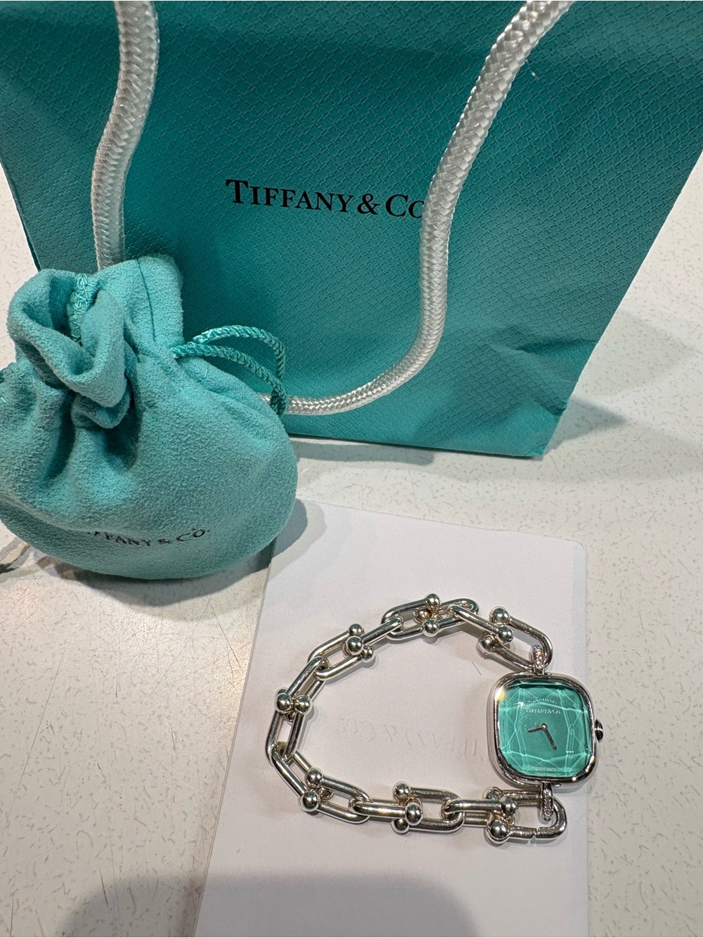 Tiffany & Co. Silver Link Bracelet Watch with Tiffany Blue Dial